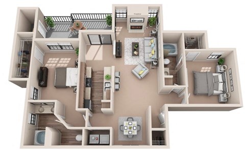 Floor plan for 2 beds, 2 baths, 1201 sqft
